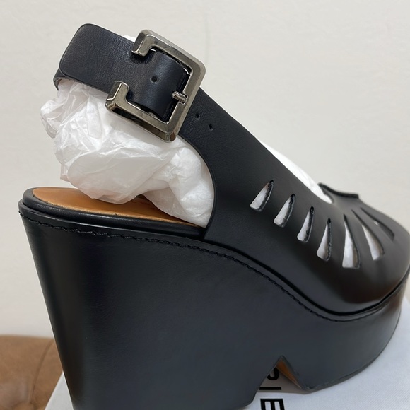NWT Robert Clergerie Diane Noir Black Cut-out Wedge Platform Sandal MSRP $575 - Picture 7 of 9